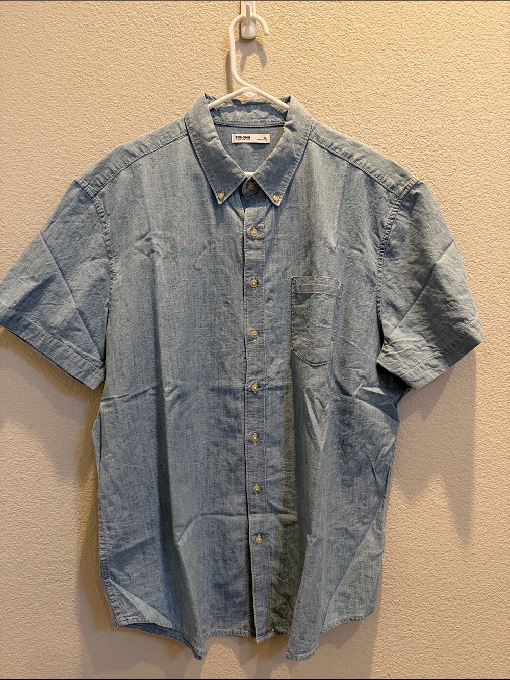 Sonoma Men’s Light Blue Short-Sleeve Chambray Button-Down Shirt 100% Cotton NWOT